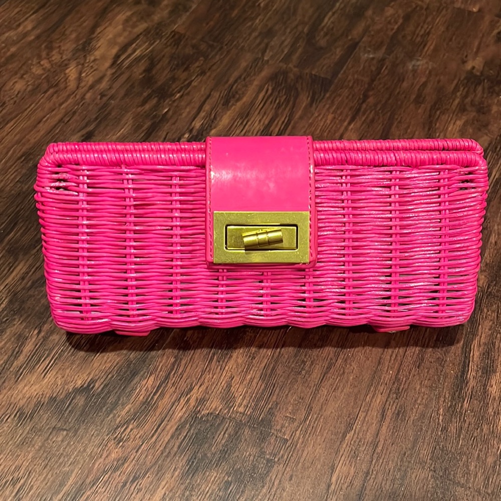 JCrew Hot Pink Wicker Clutch